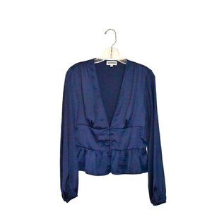 Kerrick Long Sleeve Satin Blouse Navy Blue Size M
